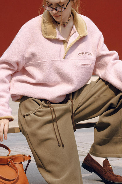 Pink Embroidery Fleece Top