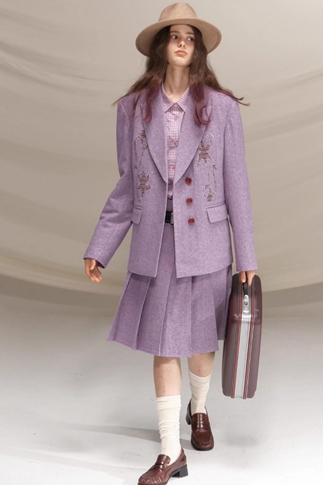 Wool Houndstooth Preppy Suit Skirt Set-Up