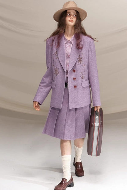 Wool Houndstooth Preppy Suit Skirt Set-Up