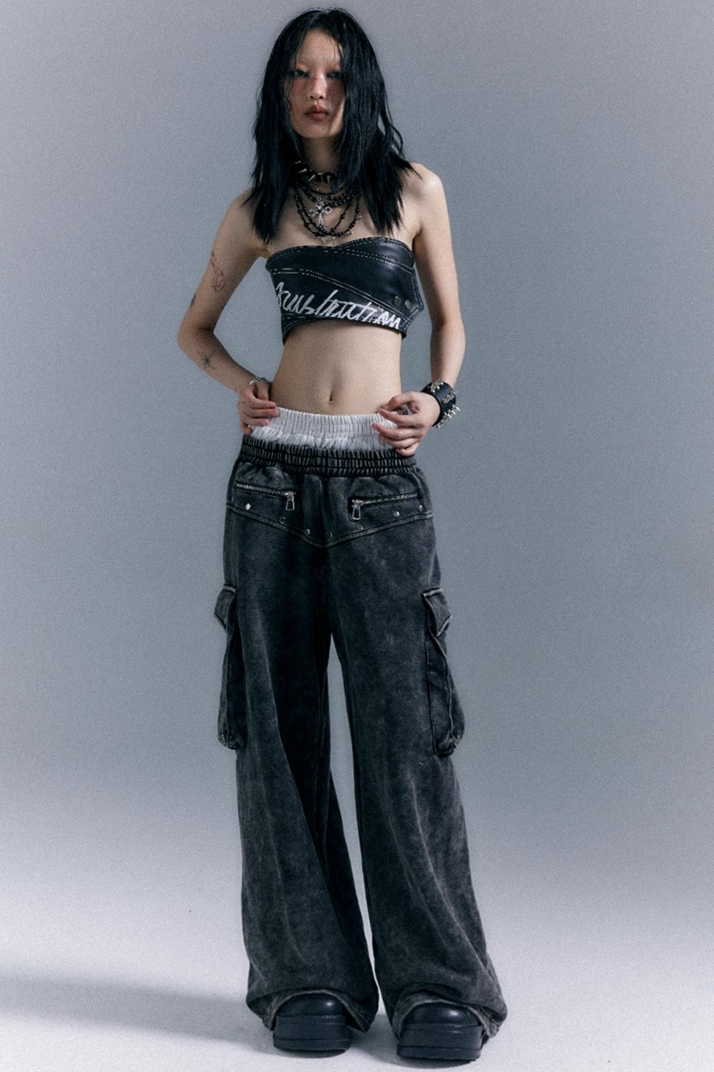 Double Waistband Wide-Leg Trousers