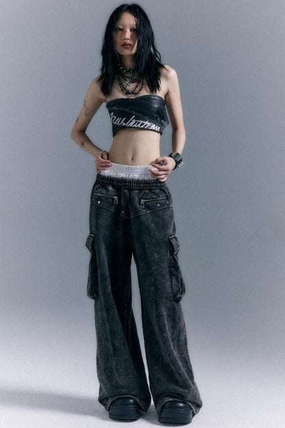 Double Waistband Wide-Leg Trousers