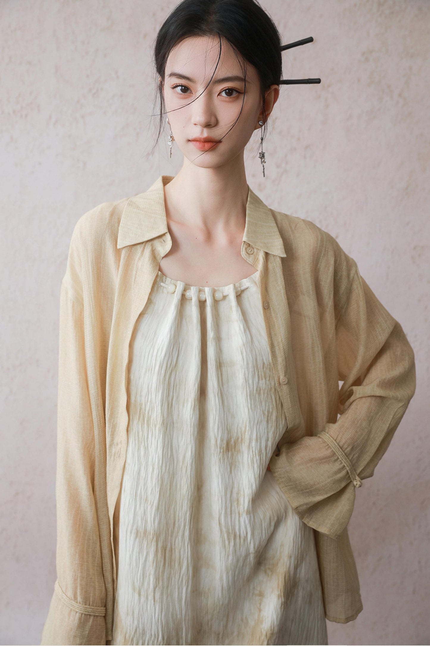 Beige Beaded Camisole Dress