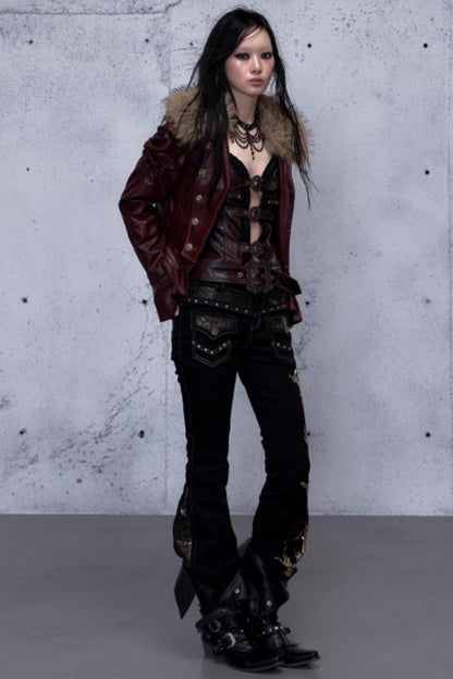 Retro Gold Foil Denim Pants