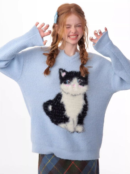 Soft thick thin cute cat sweater