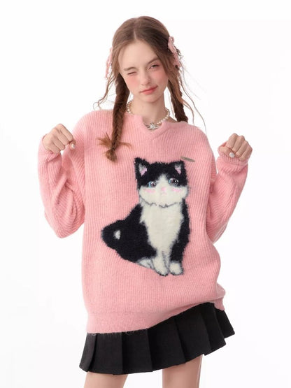 Soft thick thin cute cat sweater