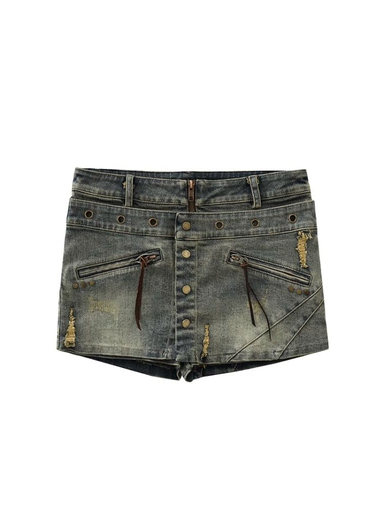 Old washed denim short skirt