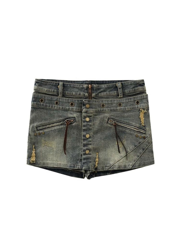 Old washed denim short skirt