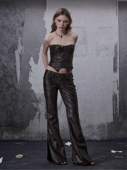 Lean rivets zipper wide-leg pants