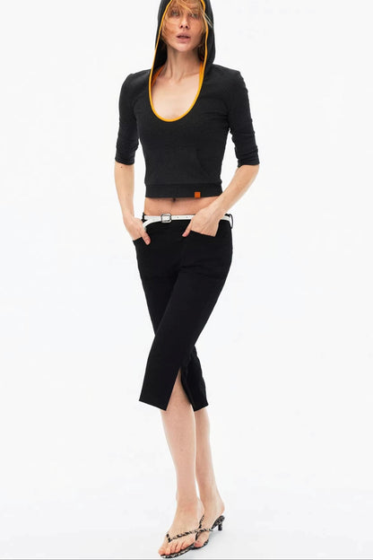 Color-Blocked Hooded Knit Top