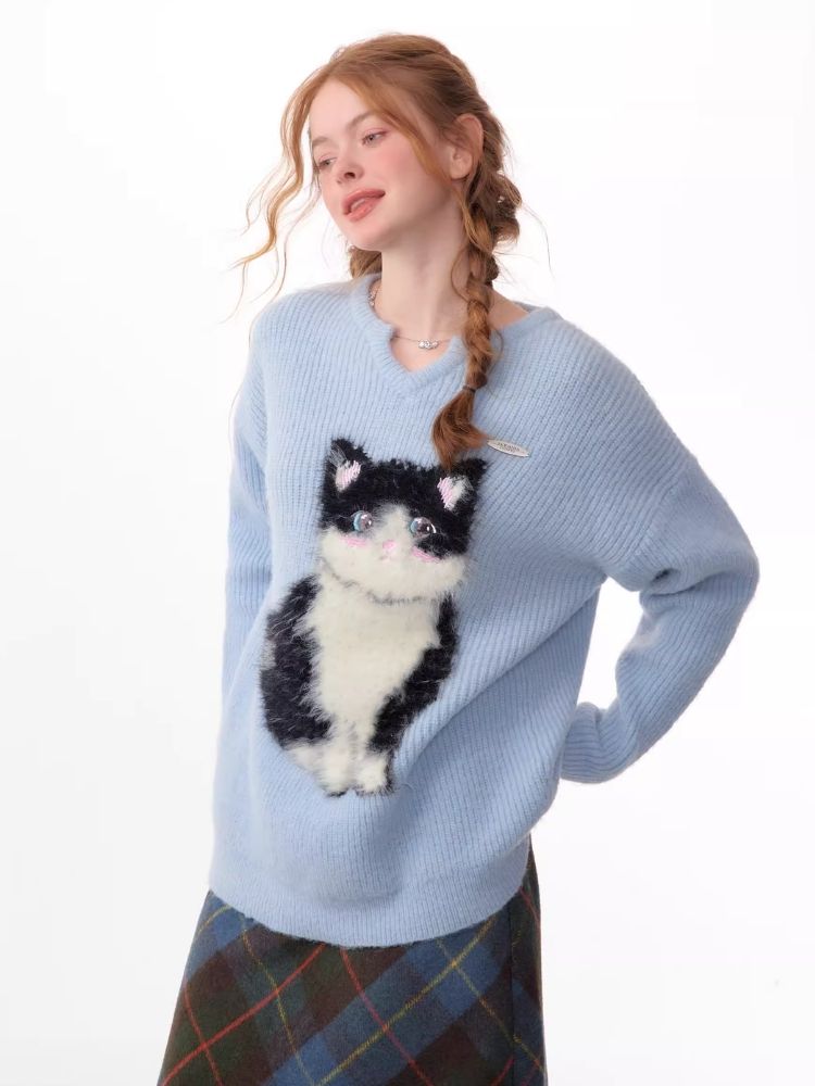 Soft thick thin cute cat sweater