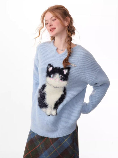 Soft thick thin cute cat sweater