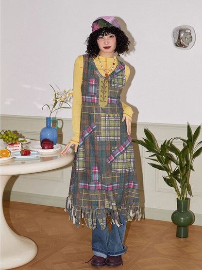 Retro tassel plaid dress