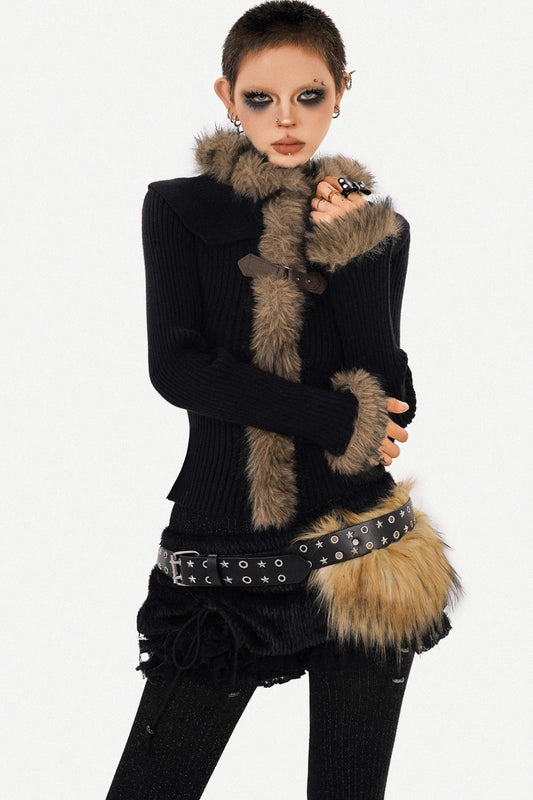 Retro Fur Collar Knit Sweater