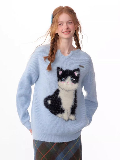 Soft thick thin cute cat sweater