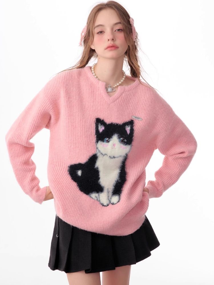 Soft thick thin cute cat sweater