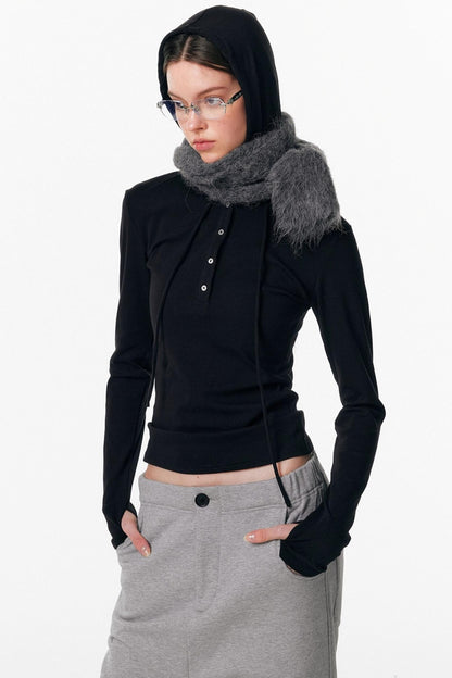 Drawstring Hooded Stretchy Top