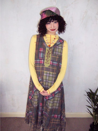 Retro tassel plaid dress