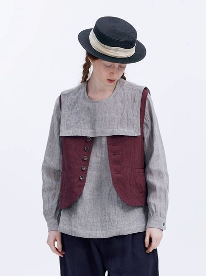 Linen temperament literary leisure stacking vest