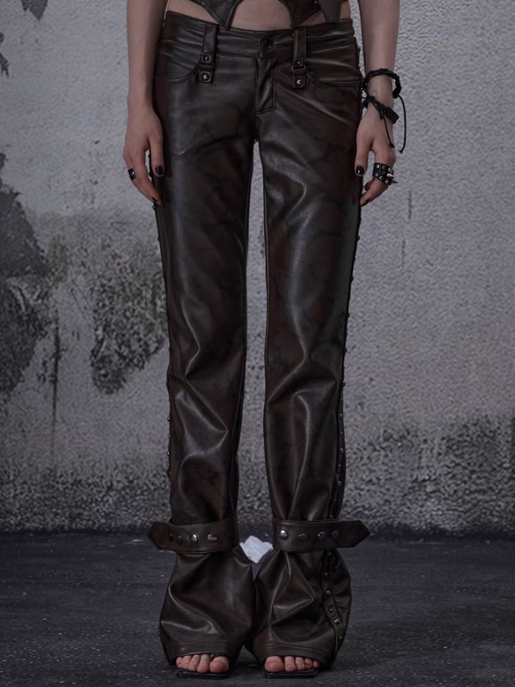 Lean rivets zipper wide-leg pants