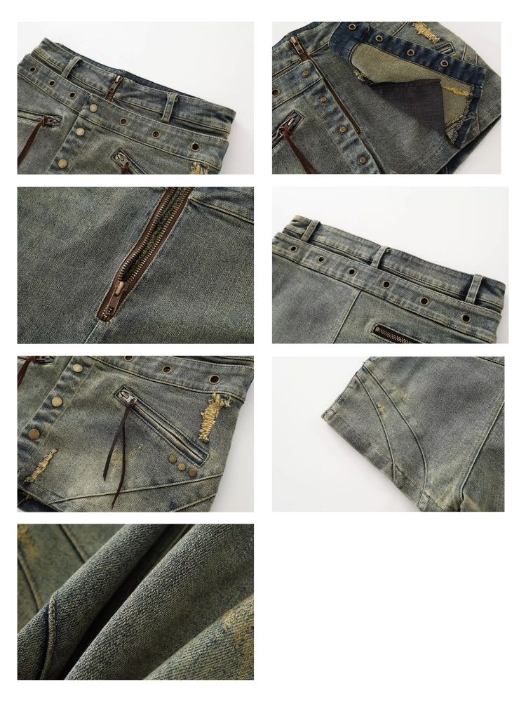 Old washed denim short skirt