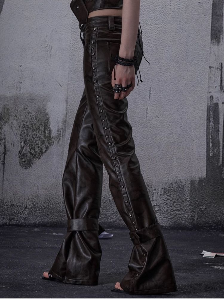 Lean rivets zipper wide-leg pants