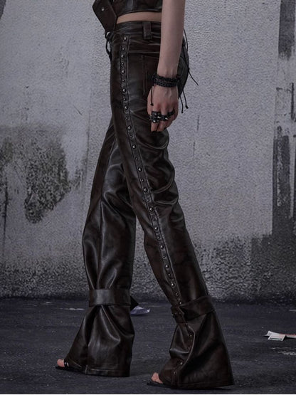 Lean rivets zipper wide-leg pants