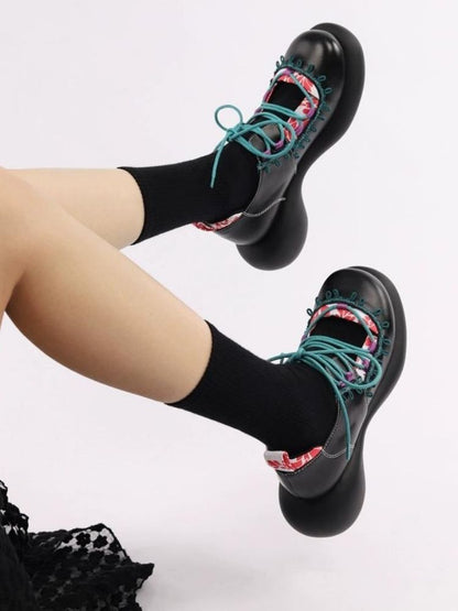 Japanese Pattern Lace Up Platform Shoes