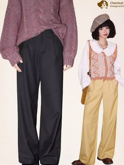 High waisted thin straight long suit pants