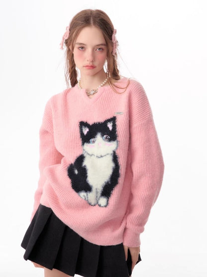 Soft thick thin cute cat sweater