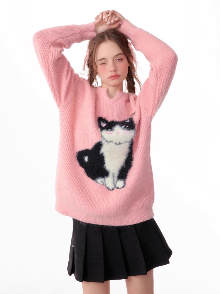 Soft thick thin cute cat sweater