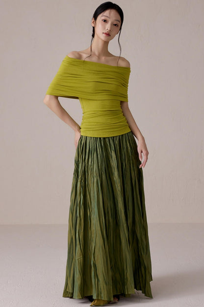 Green One-Shoulder Knit Top