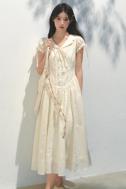 Holiday Embroidered Bubble Sleeve Dress