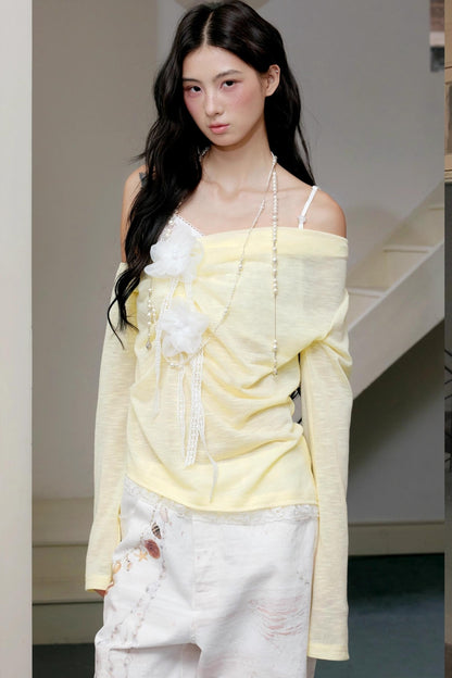 Pale Yellow Lace Knitted Top