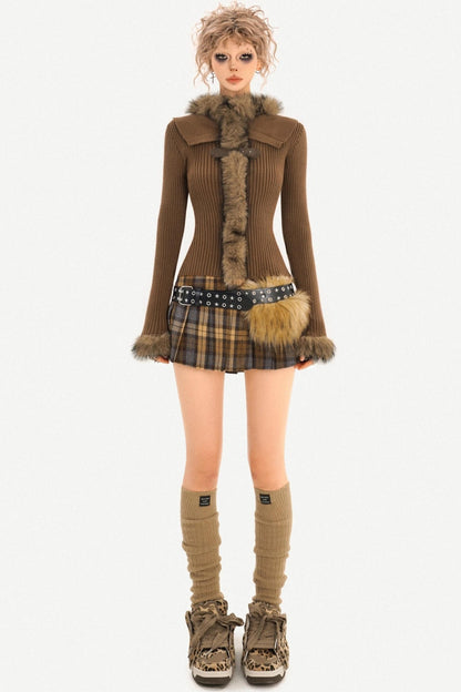 Retro Fur Collar Knit Sweater