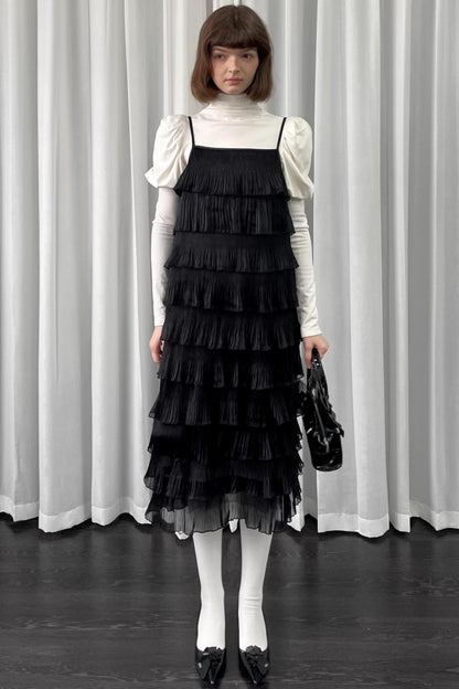 Black Pleated Slip Dress