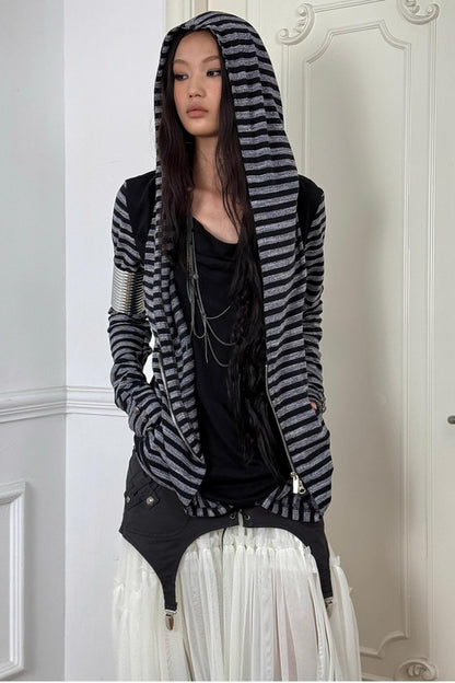 Long Sleeve Patchwork Zip Hooded Jacket