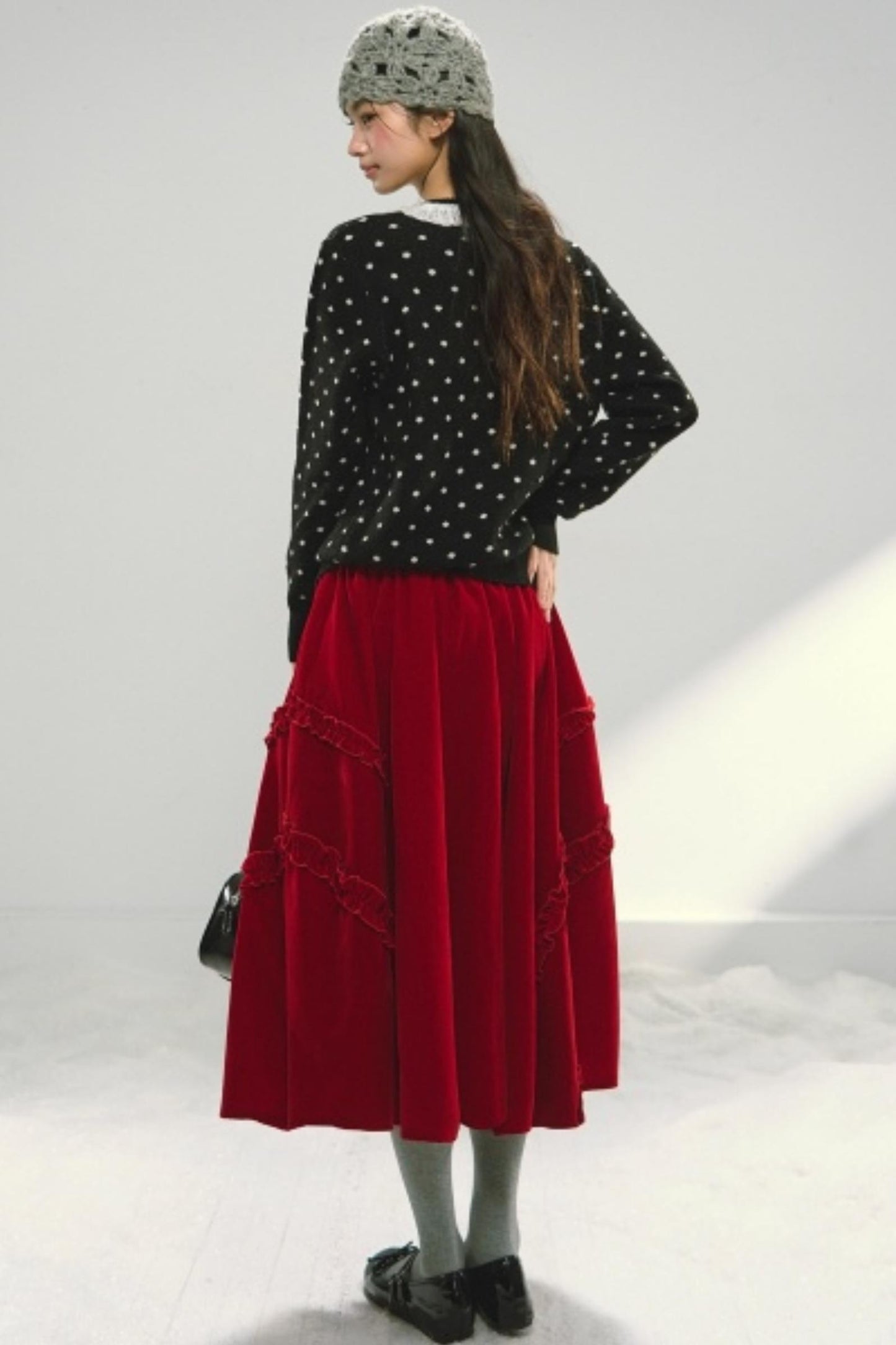 Velvet Ruffled Floral Skirt