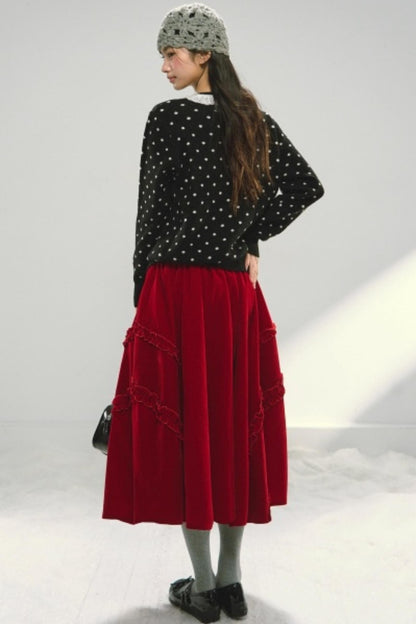 Velvet Ruffled Floral Skirt