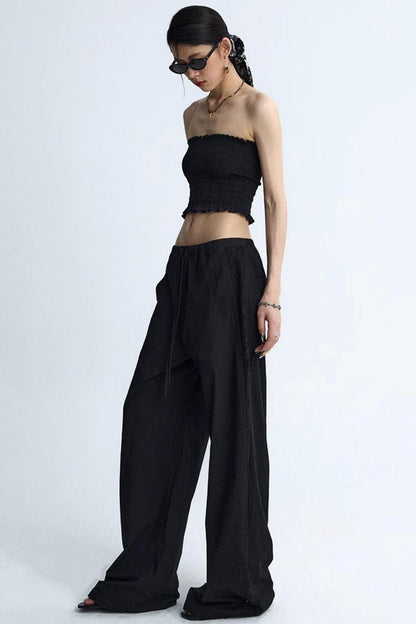 White Elasticated Waist Wide-Leg Trousers