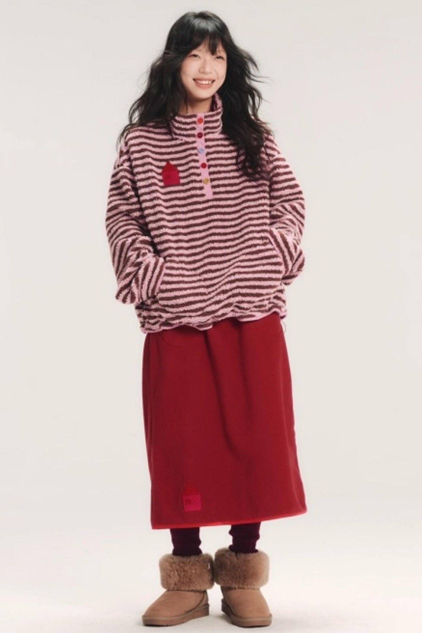 Embroidered Fleece Stiped Sweatshirt