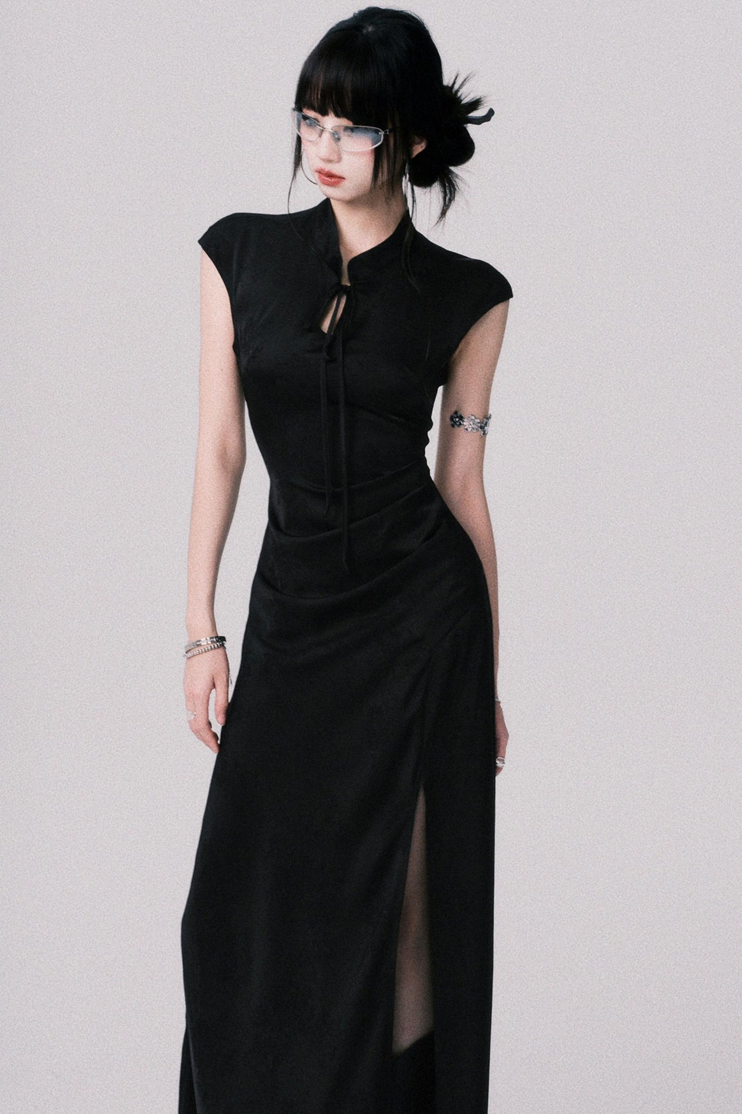 Chic Black Jacquard Qipao Dress