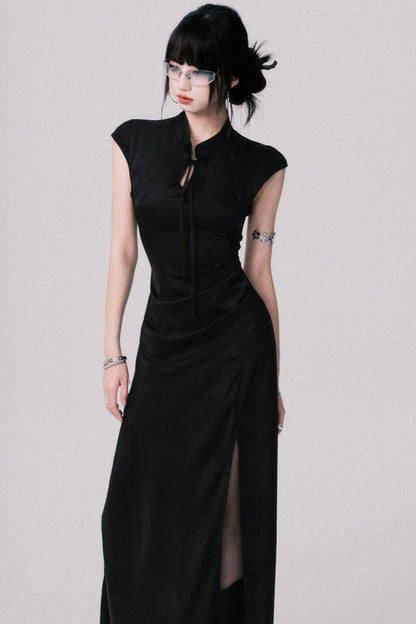 Chic Black Jacquard Qipao Dress