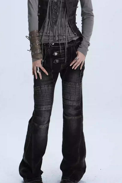 Motorcycle Style Low-Rise Casual Jeans