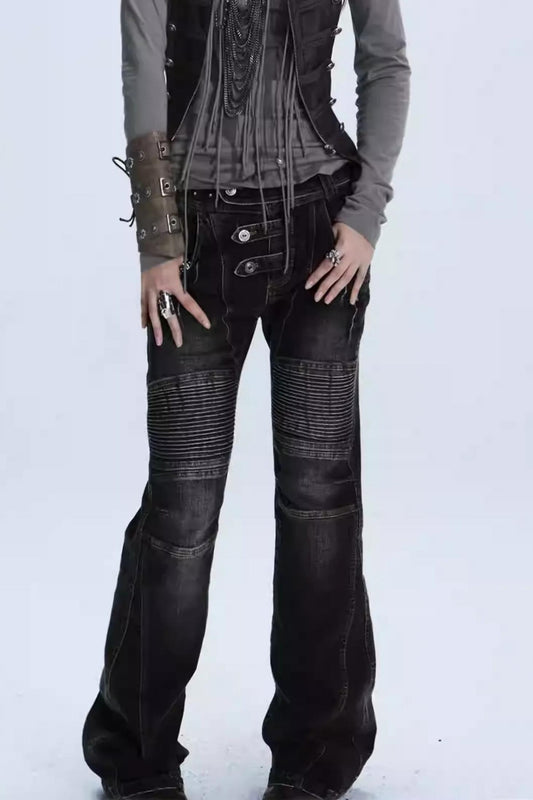 Motorcycle Style Low-Rise Casual Jeans
