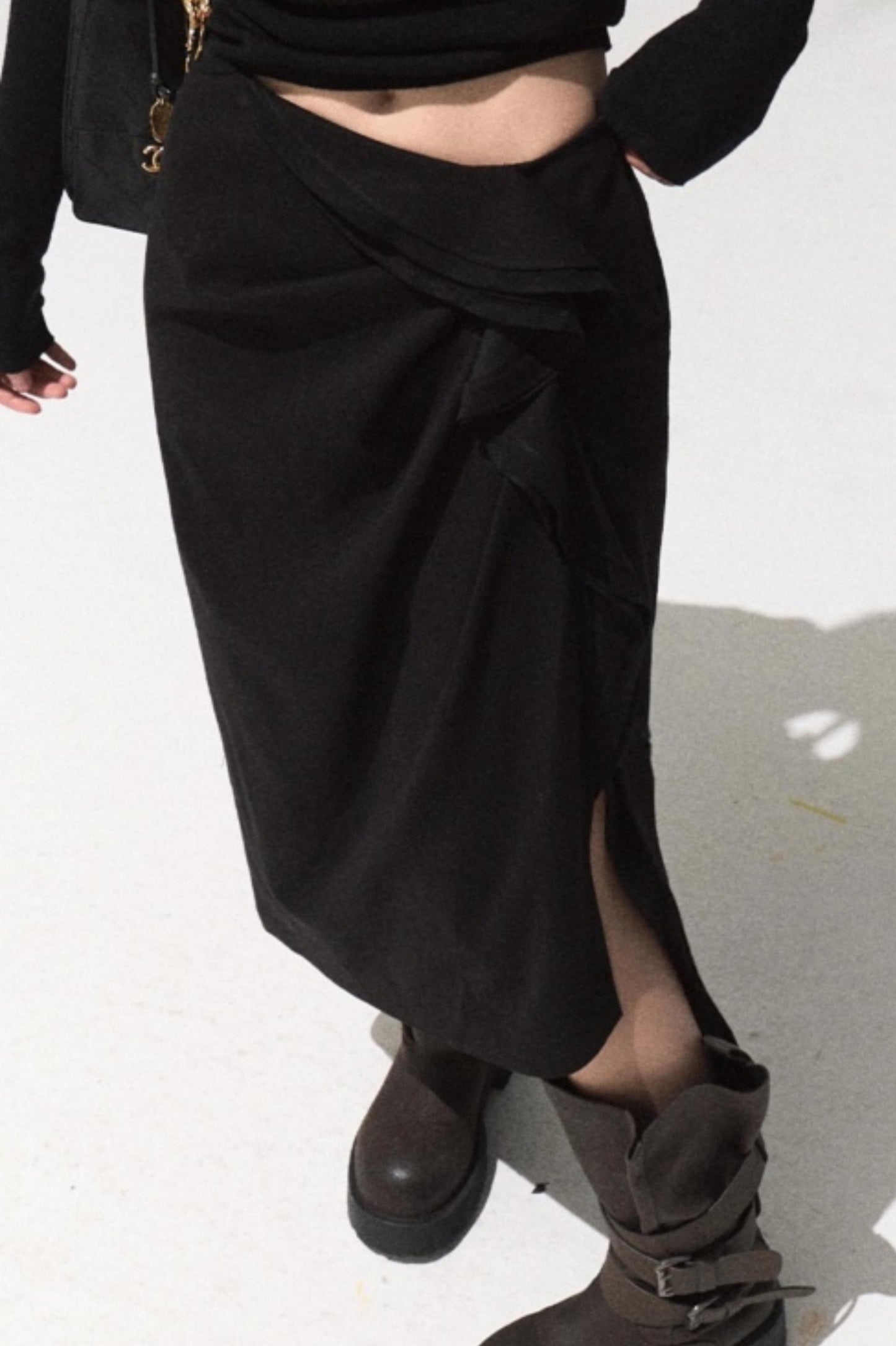 Oak Sculptural Pleated Midi Skirt