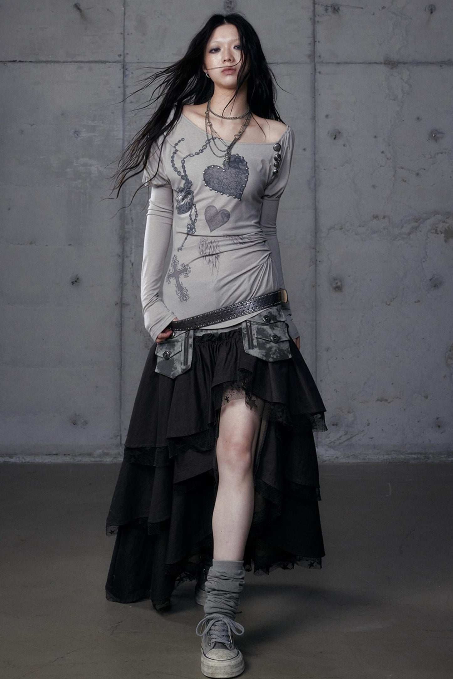 Puff Sleeve Punk Print Shirt