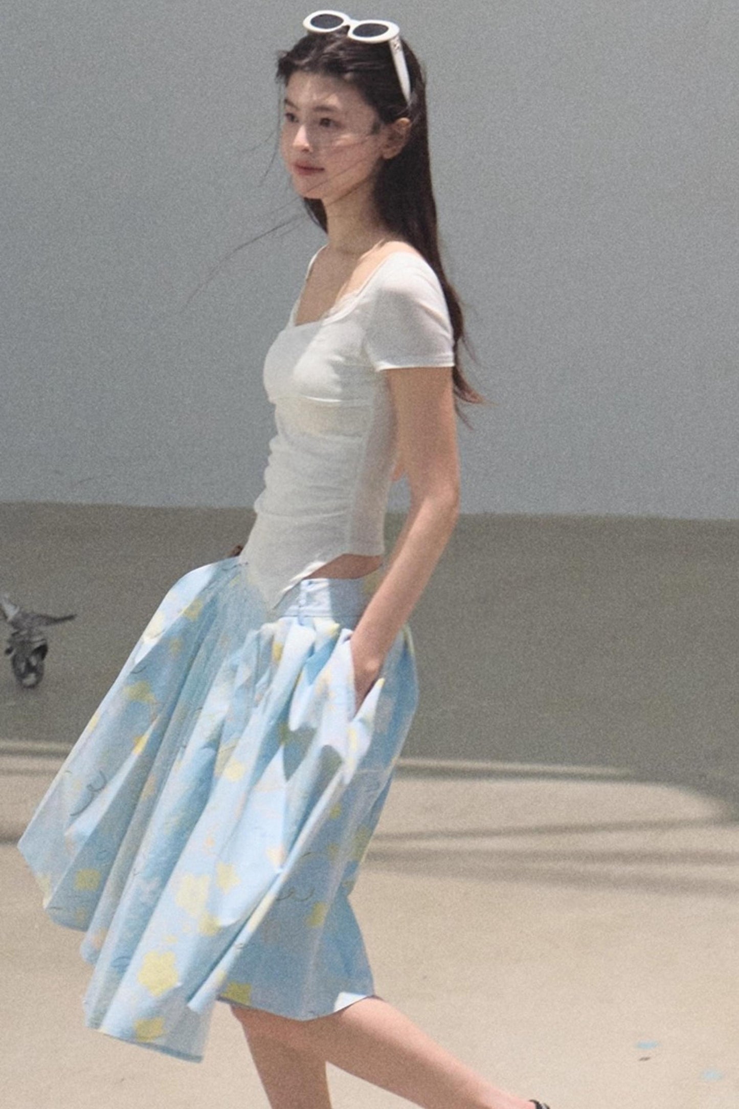 Poplin Pleated Midi Skirt