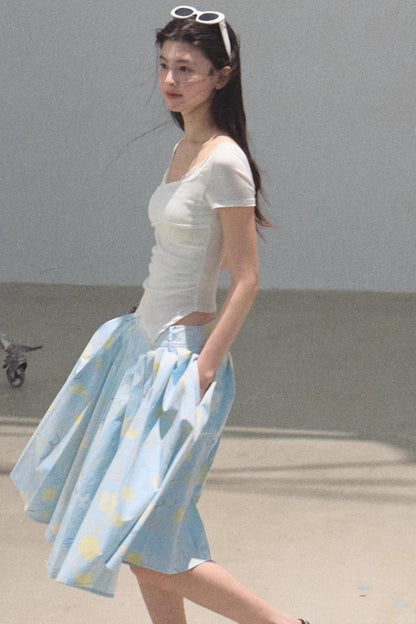 Poplin Pleated Midi Skirt