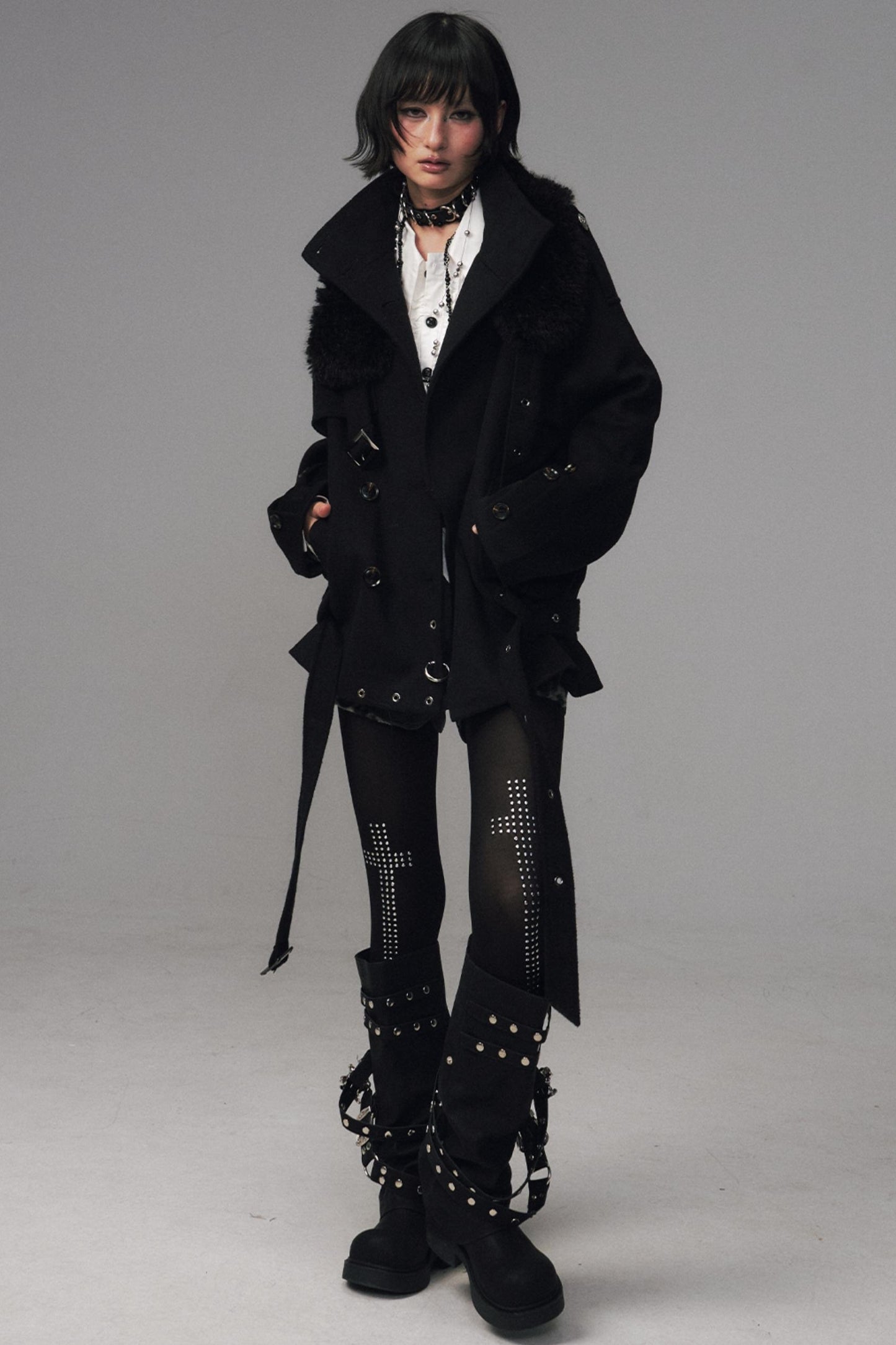 Dark Large Lapel Woolen Jacket