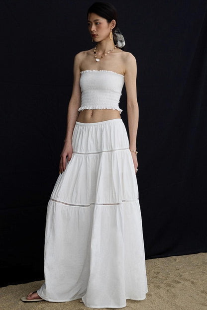 Elasticated White Long Skirt